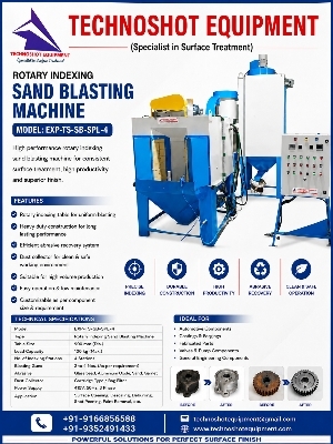 Rotary Indexing Sand Blasting Machine - Color: Blue And White