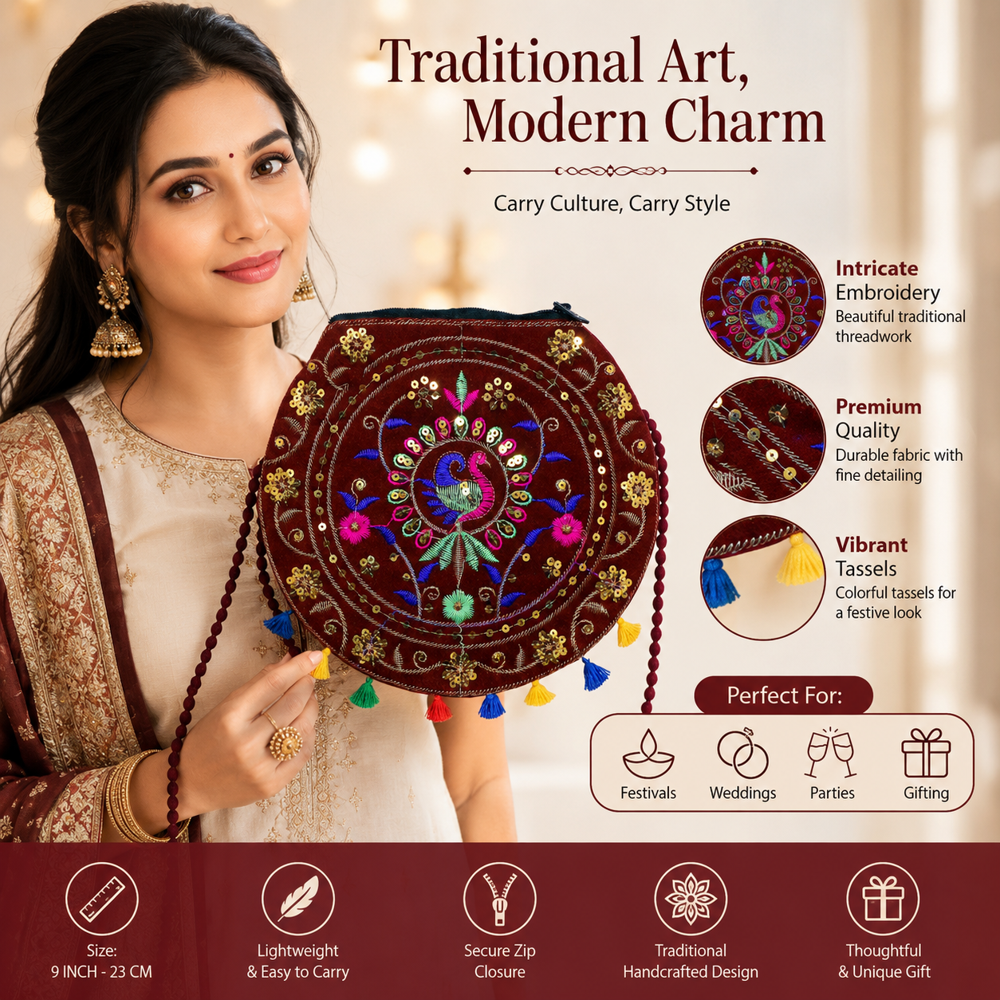 Traditional Embroidery Sling Bag for Women