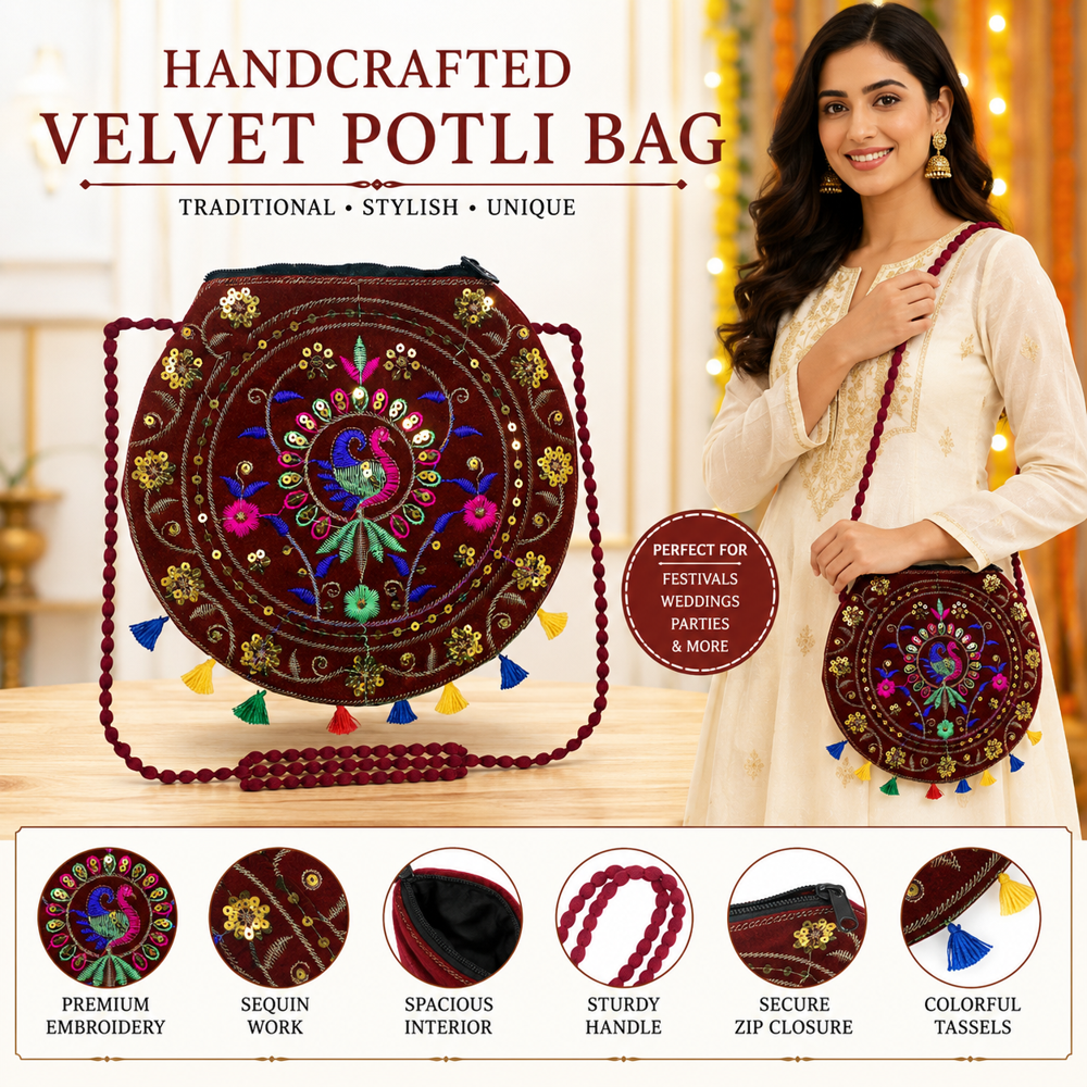 Peacock Embroidery Sling Bag for Women