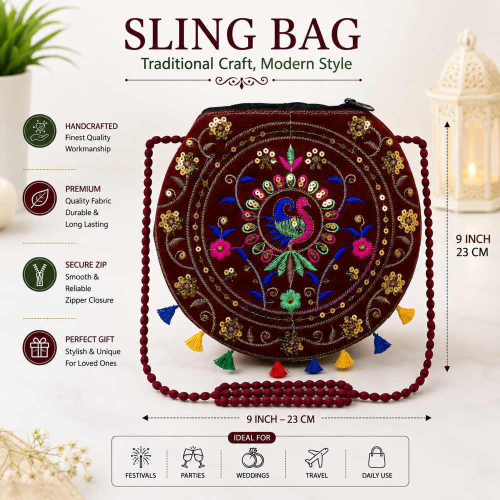 Peacock Embroidery Sling Bag for Women