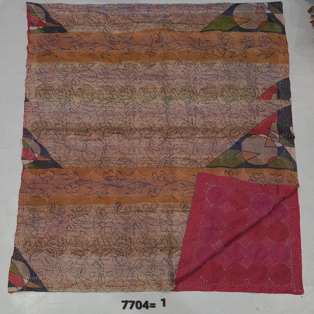Pure Silk Vintage Khanta Work Heavy Circle Embriodery Shawls - Color: Assorted