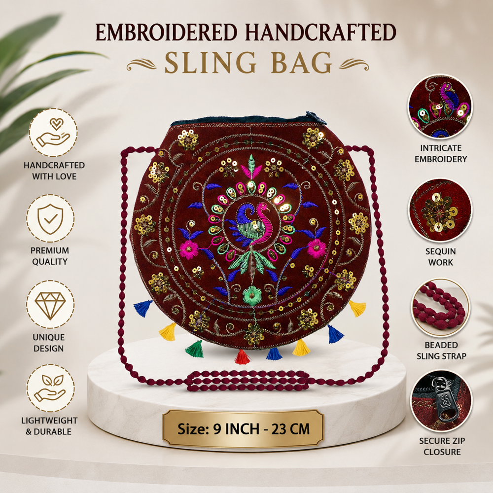 Embroidered Sling Bag with Sequin Work