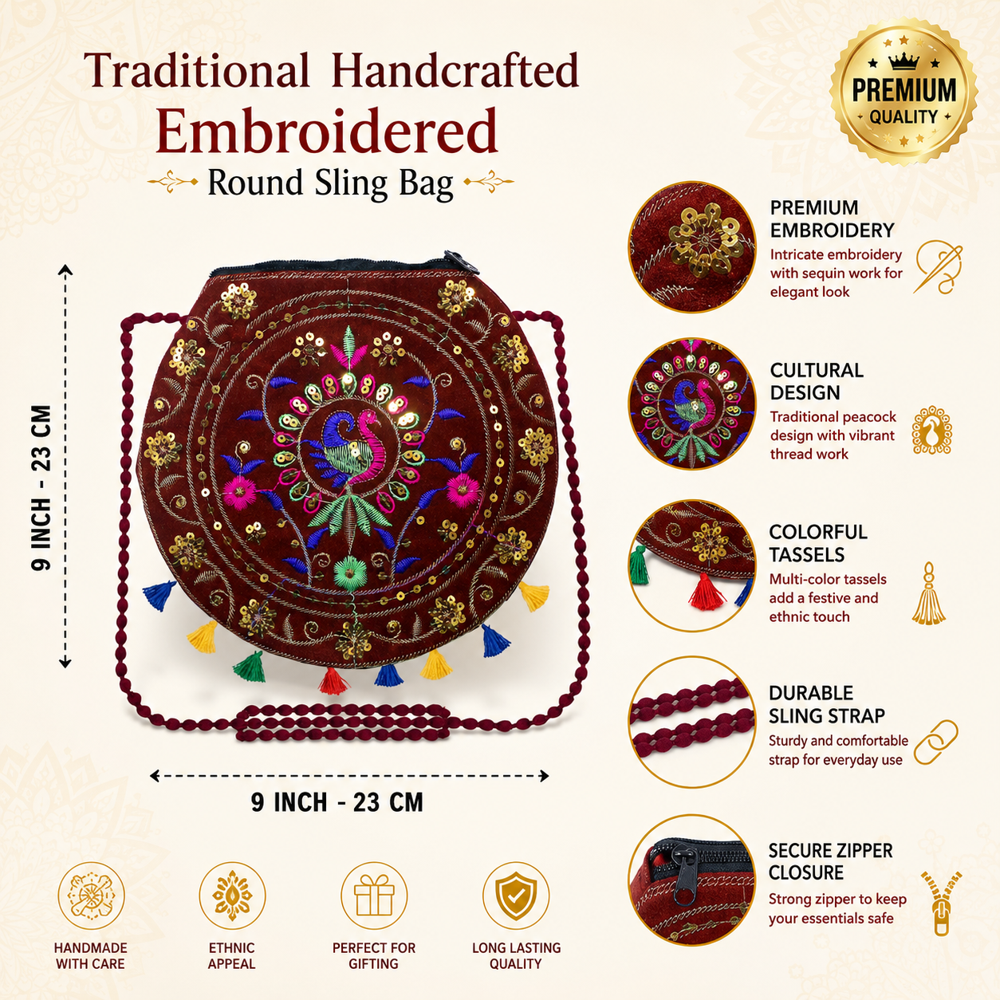 Traditional Round Sling Purse for Women