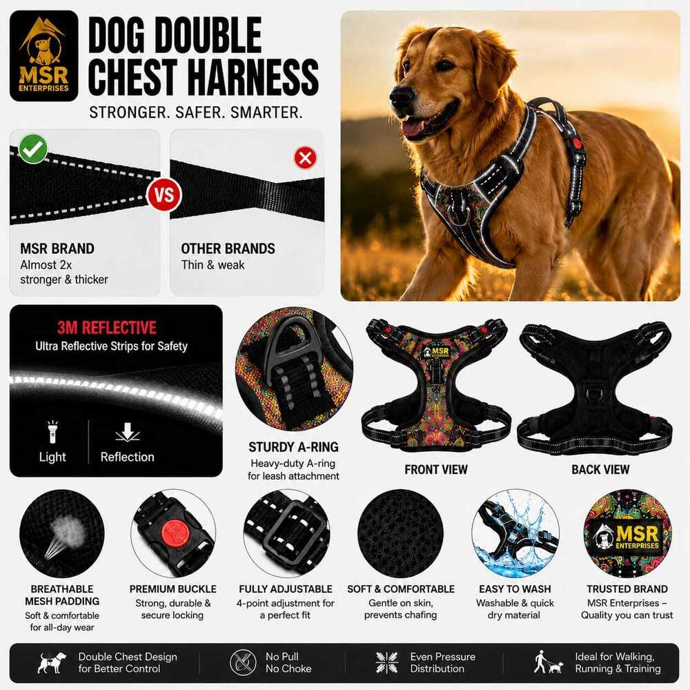 Dog Harness Double Chest Reflective