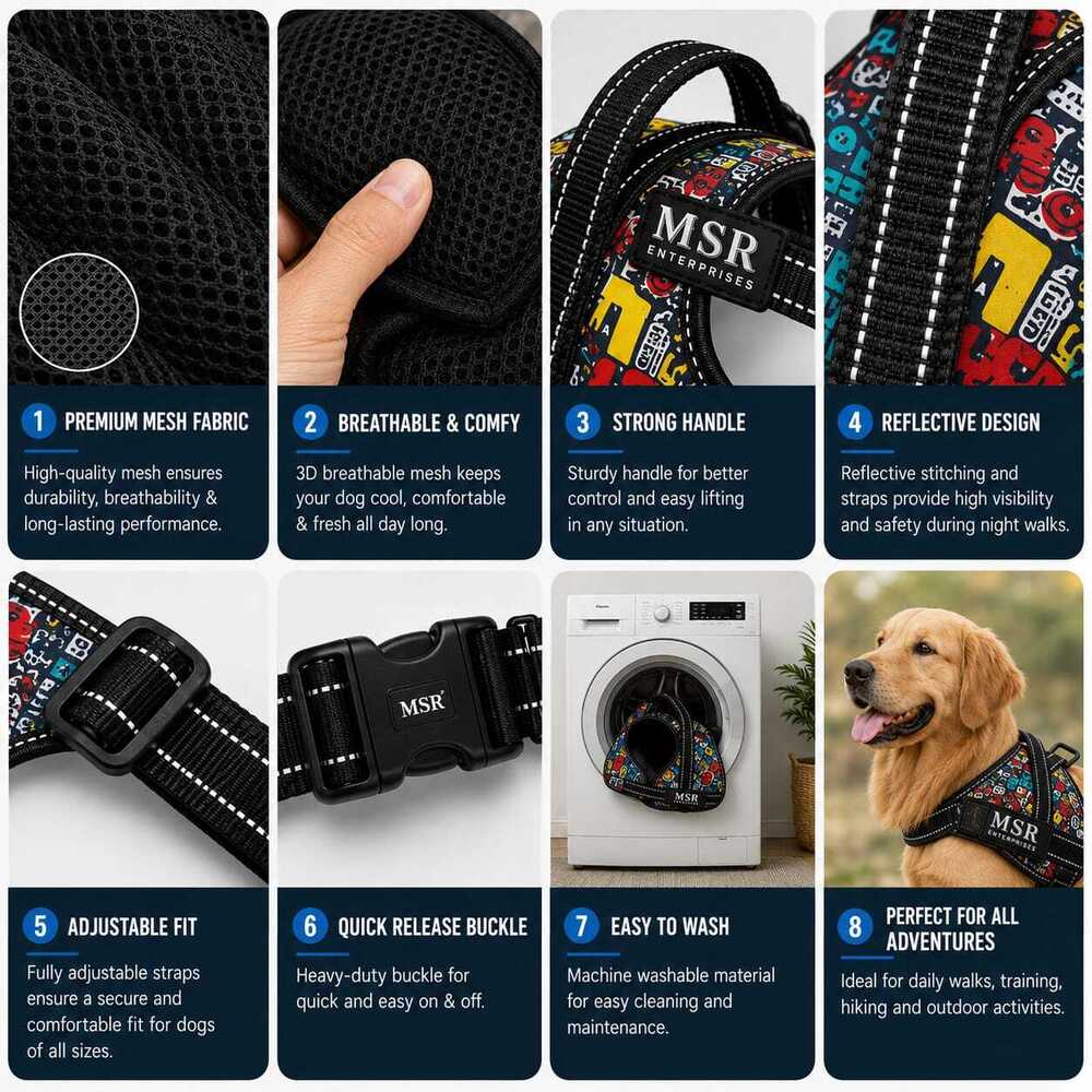 DOG HARNESS REFLECTIVE PRINTED