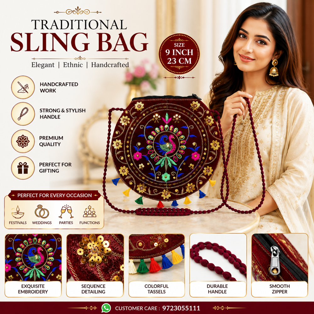 Maroon Round Sling Bag for Women