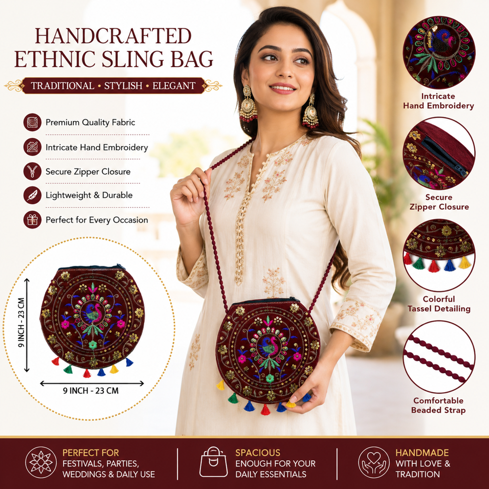 Handmade Embroidered Shoulder Sling Bag