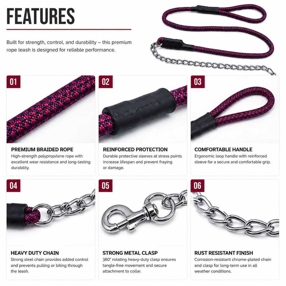 Dog Leash Half chain with Half Rope Lead