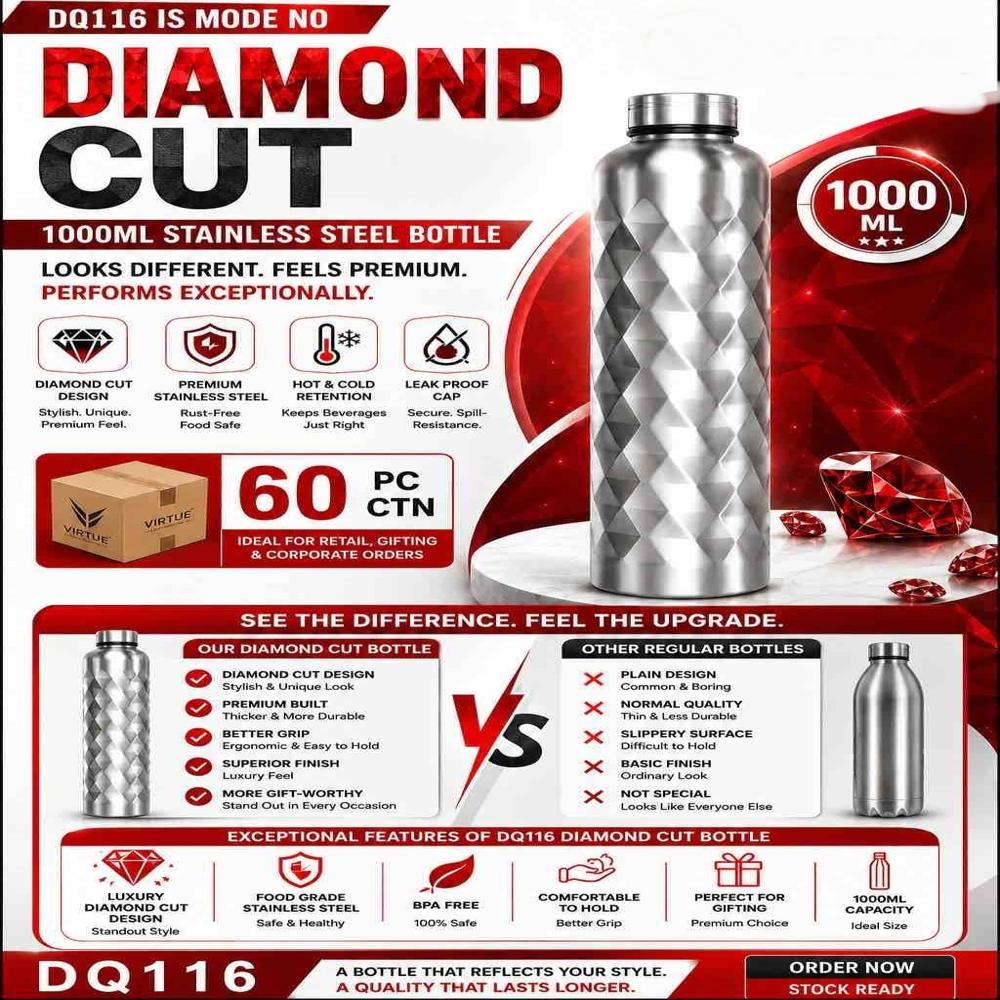 Diamond Cut Stainless Steel Bottle - Capacity: 1000 Ltr