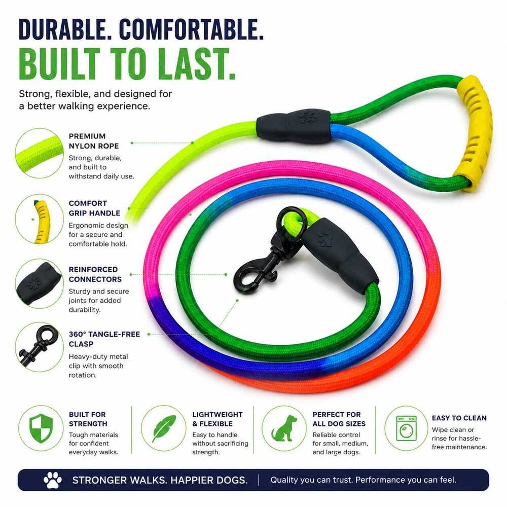Dog Leash Rainbow Rope