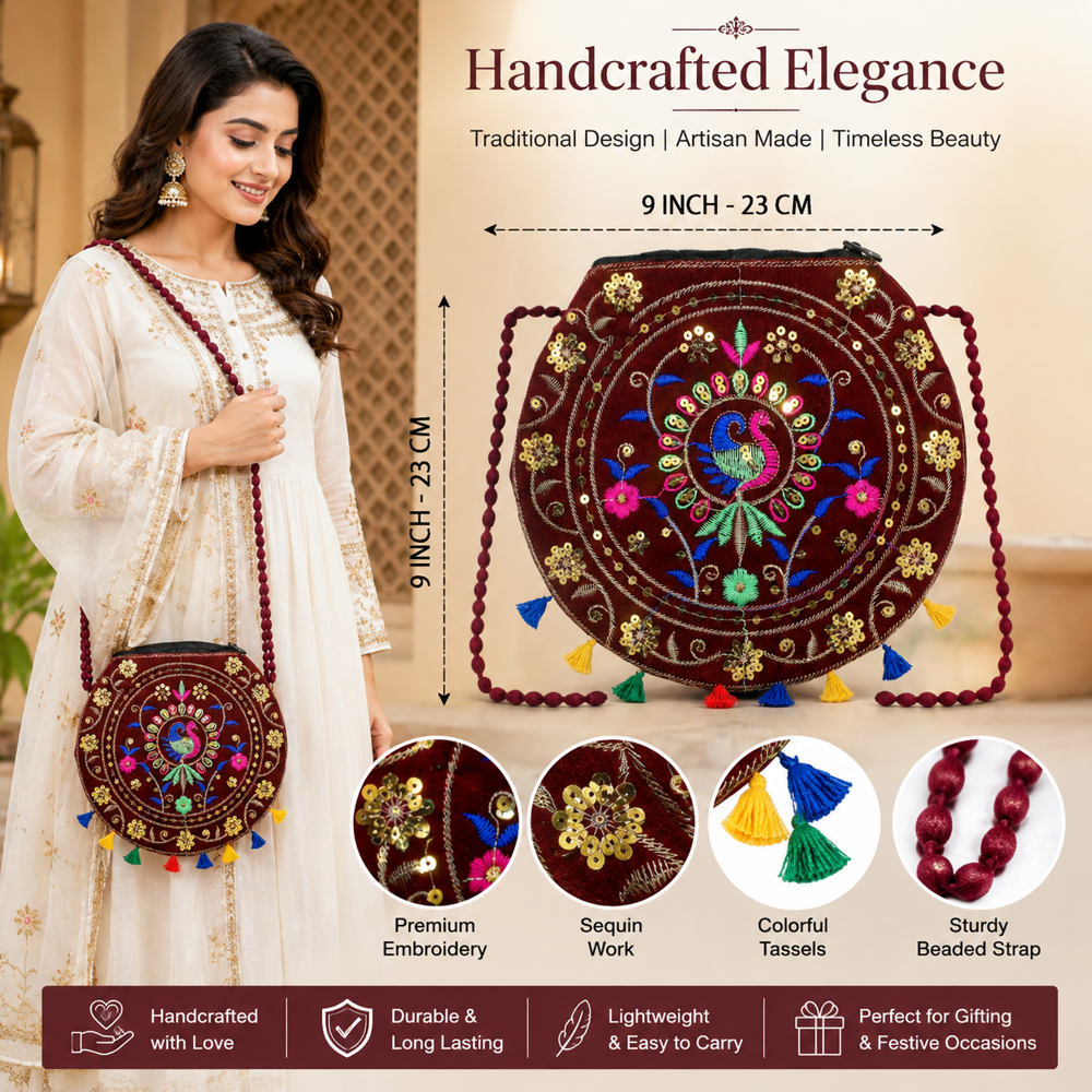 Women Handcrafted Round Sling Purse