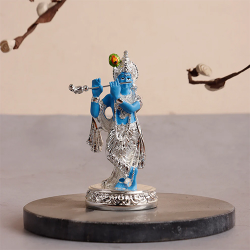 Krishna Ji Idol Playing Flute - 999 Silver Plated - 4.5 Inch