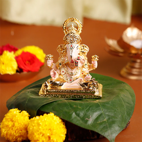 Gold Plated Dagdusheth Halwai Ganpati Murti  Divine Prosperity & Blessings (3.75 inches)