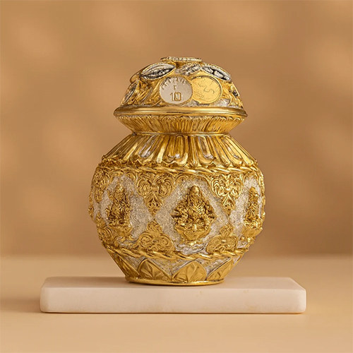 Ashtalakshmi Coin Kalash  Gold & Silver Plated 5 Inch  Divine Symbol of Prosperity & Wealth