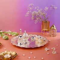 Elegant Puja Thali a   Enamel & Silver Plated Divine Set