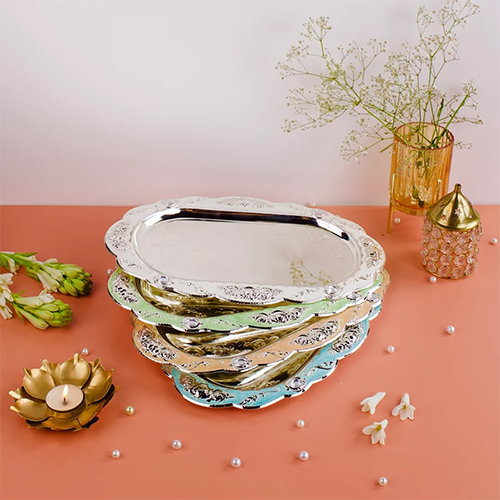 Premium Handcrafted Silver Enamel Serving Tray
