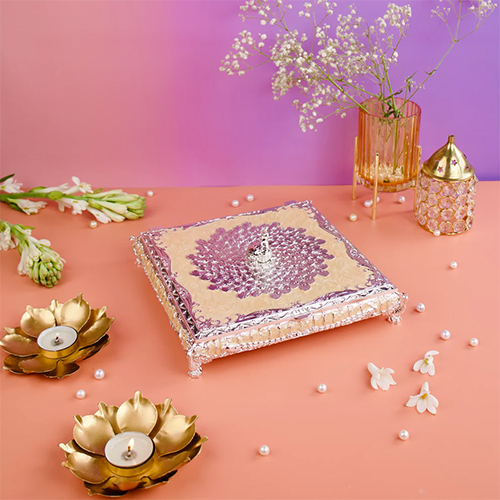Silver Enamel Mukhwas Box  For Dry Fruit & Mouth Freshener