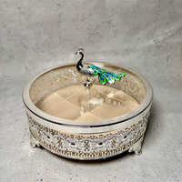 Peacock Dryfruit Box A   4 Compartment Silver Gift Box
