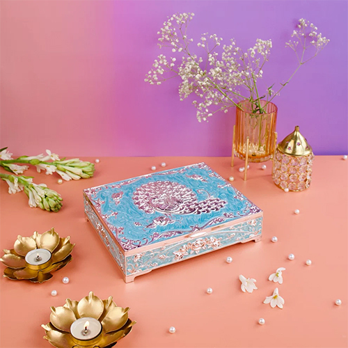 Peacock Enamel Dry Fruit Box  4 Compartment