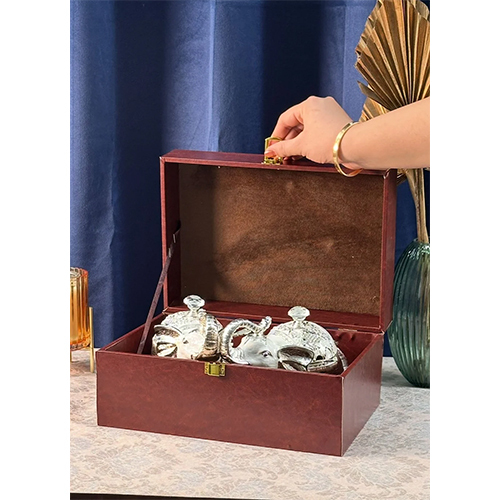 Silver Enamel Royal Elephant Sugar Pot Set of 2 in Velvet Box