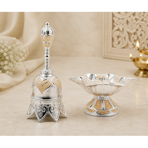 Premium Silver Plated Bell & Incense Holder Combo with Velvet Gift Box Luxury Pooja Gift Set
