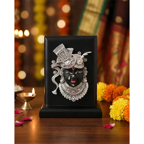 Shrinath Ji Idol 6 Inch  Premium Silver Plated Murti on MDF Base