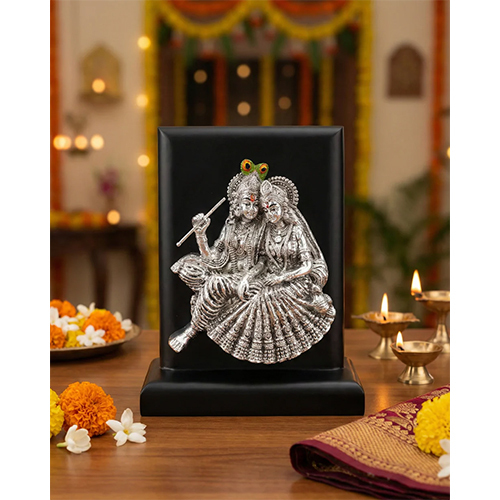 999 Silver Plated Radhe Krishna Idol with MDF Base
