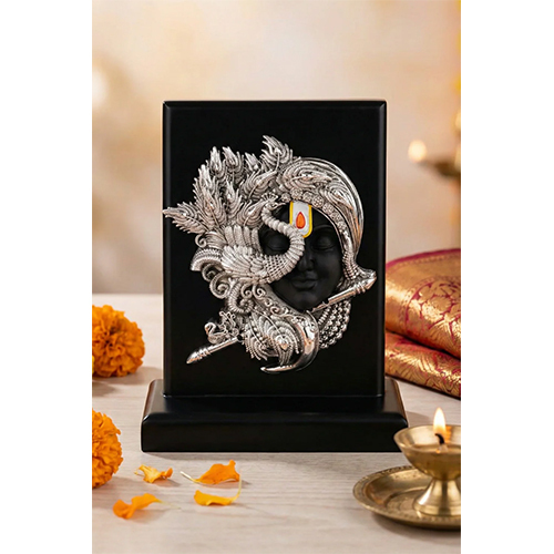 999 Silver Plated Shringar Krishna Face Idol on Premium MDF Base