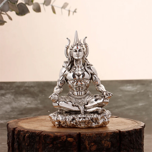 Silver Plated Adiyogi Shiv Ji Idol  4 Inch