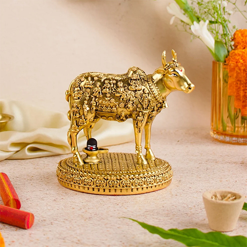 33 Koti Kamdhenu Cow with Shivling Idol Gold Plated