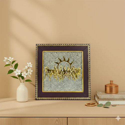 7 Horses on Raw Pyrite Frame Vastu Wall Art for Success, Prosperity & Positive Energy