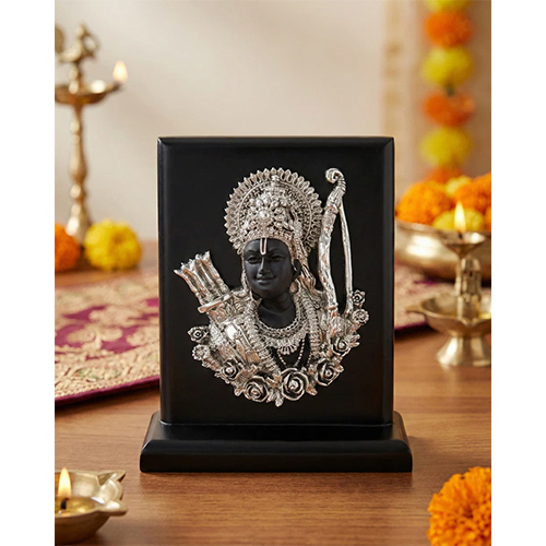Shri Ram Darshan  999 Silver Plated Shri Ram Face Idol on Premium MDF Base