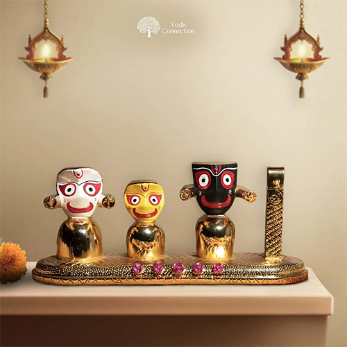 Gold Plated Lord Jagannath Murti Set  Divine 4-Inch Idols
