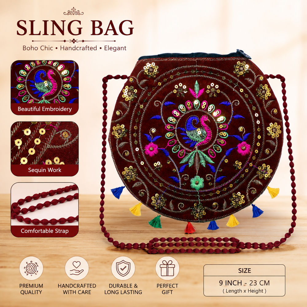 Sequin Embroidery Sling Bag for Women