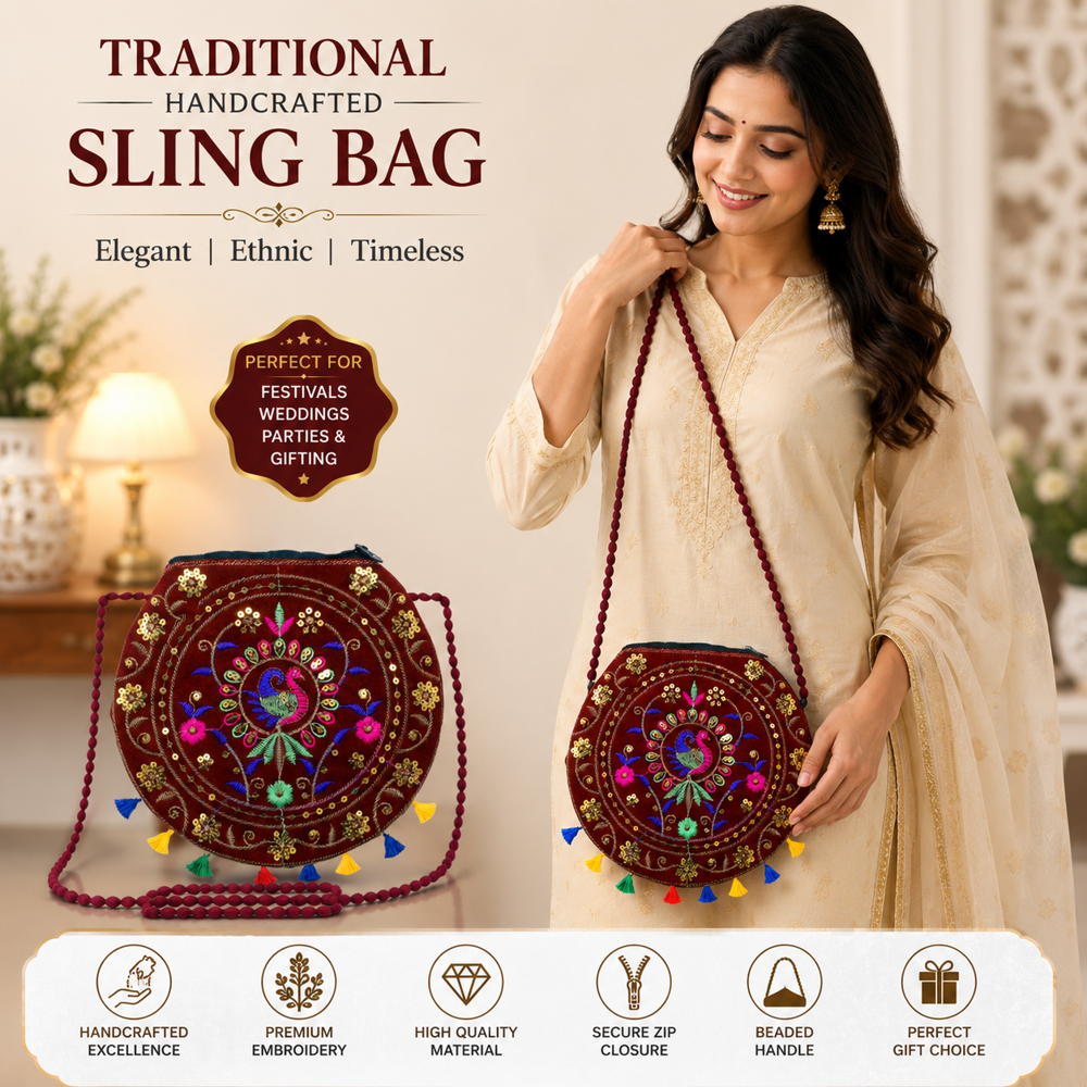 Women Embroidery Shoulder Bag with Zipper