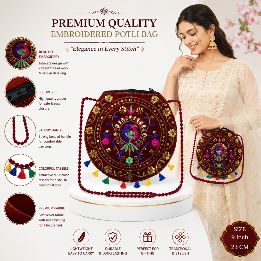 Handmade Peacock Sling Purse For Women - Color: Maroon
