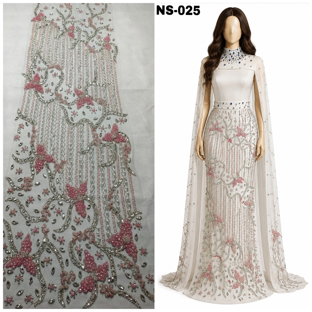 Silver Pink Floral Cascade Stonework Fabric
