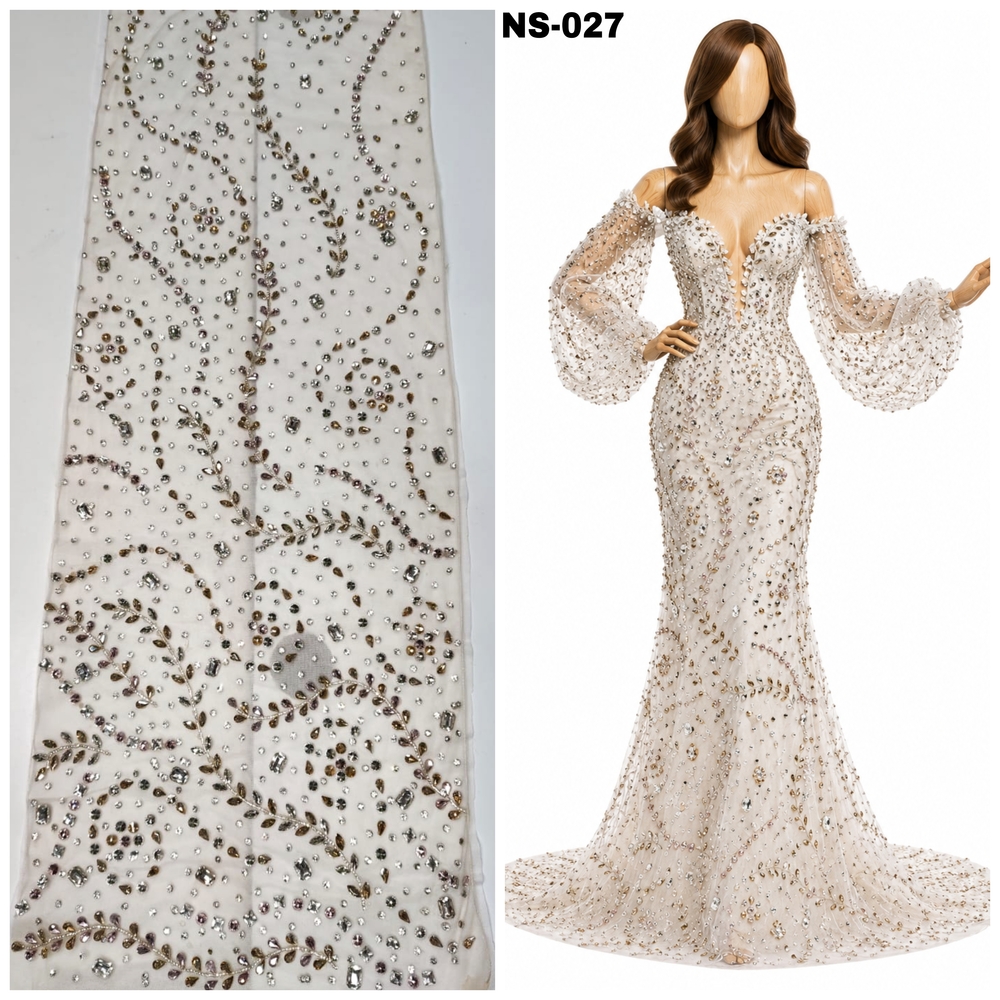Silver Vine Crystal work Fabric