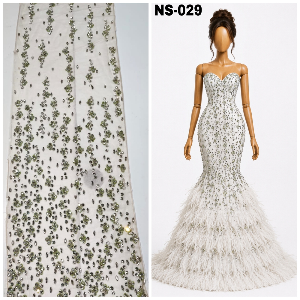 Olive Green Floral Crystal Scatter Fabric