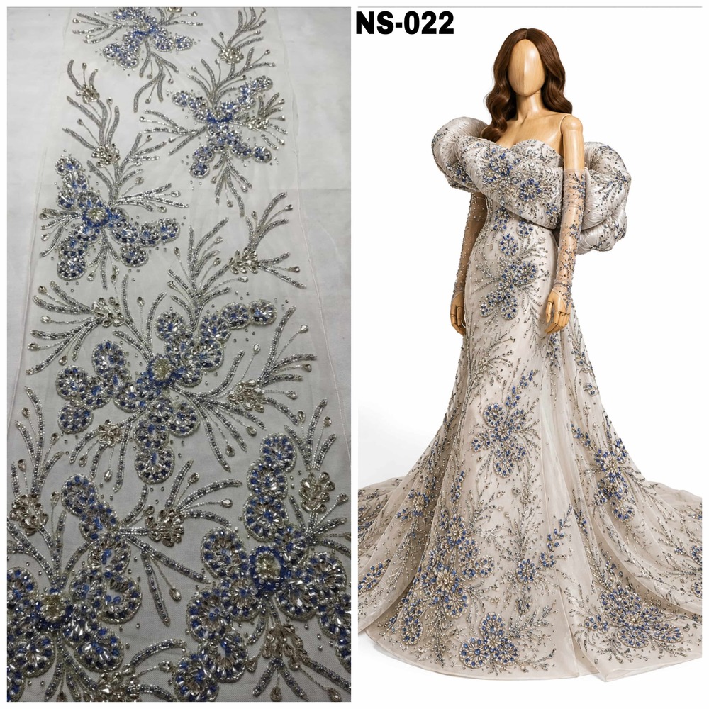 Sapphire Floral Stonework Fabric