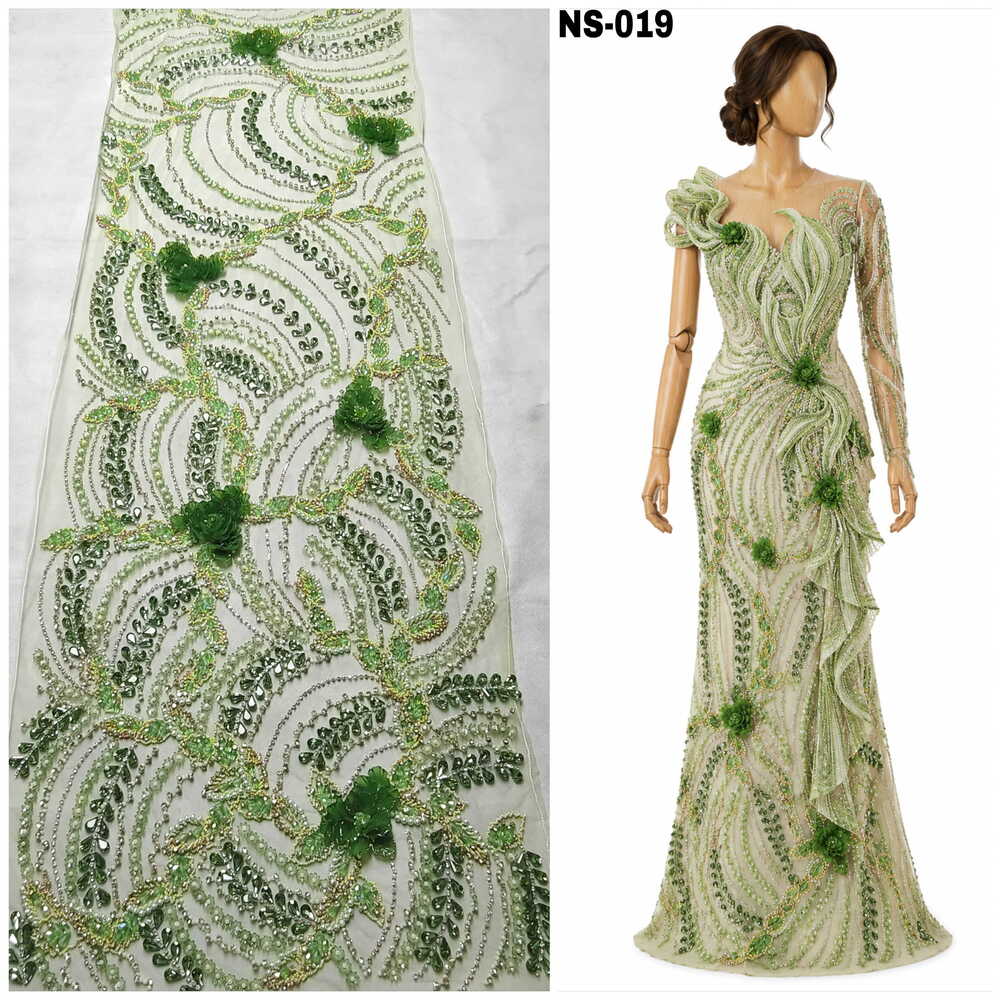 Emerald Floral Stonework Fabric