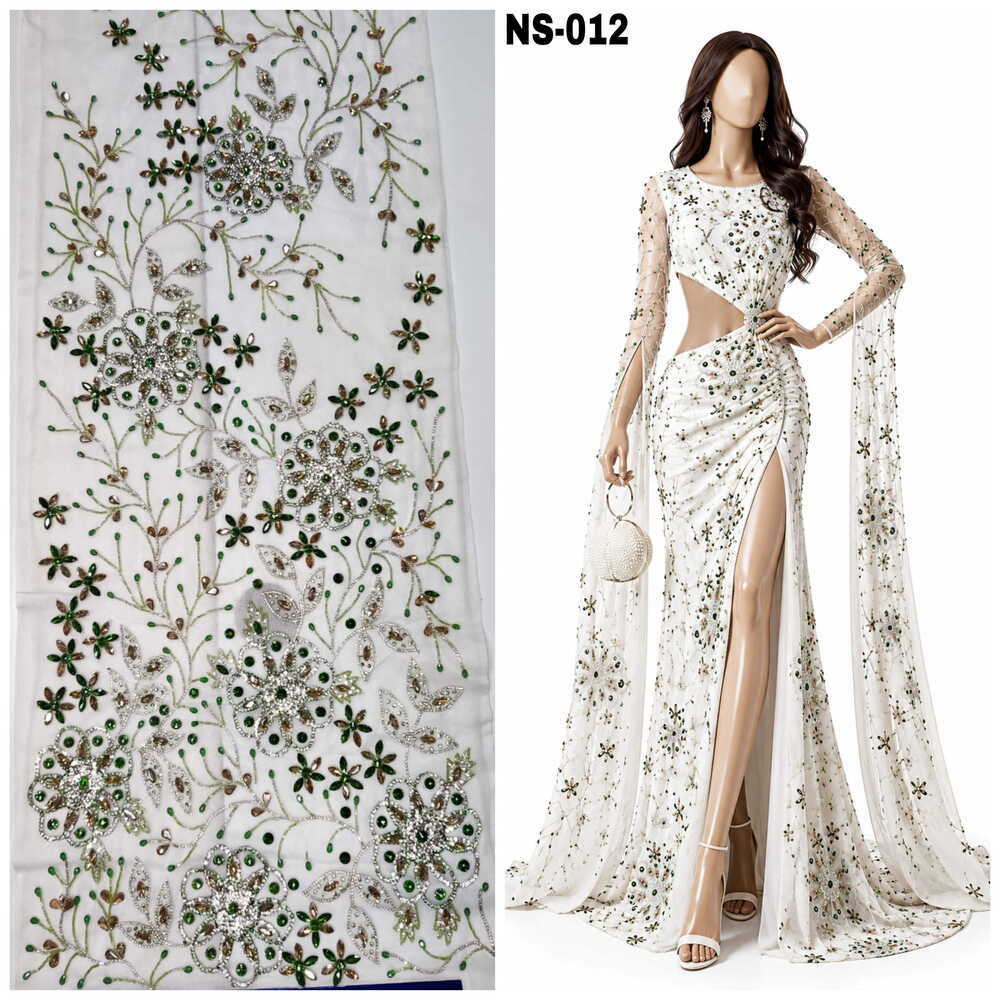 Emerald Silver Floral Fabric
