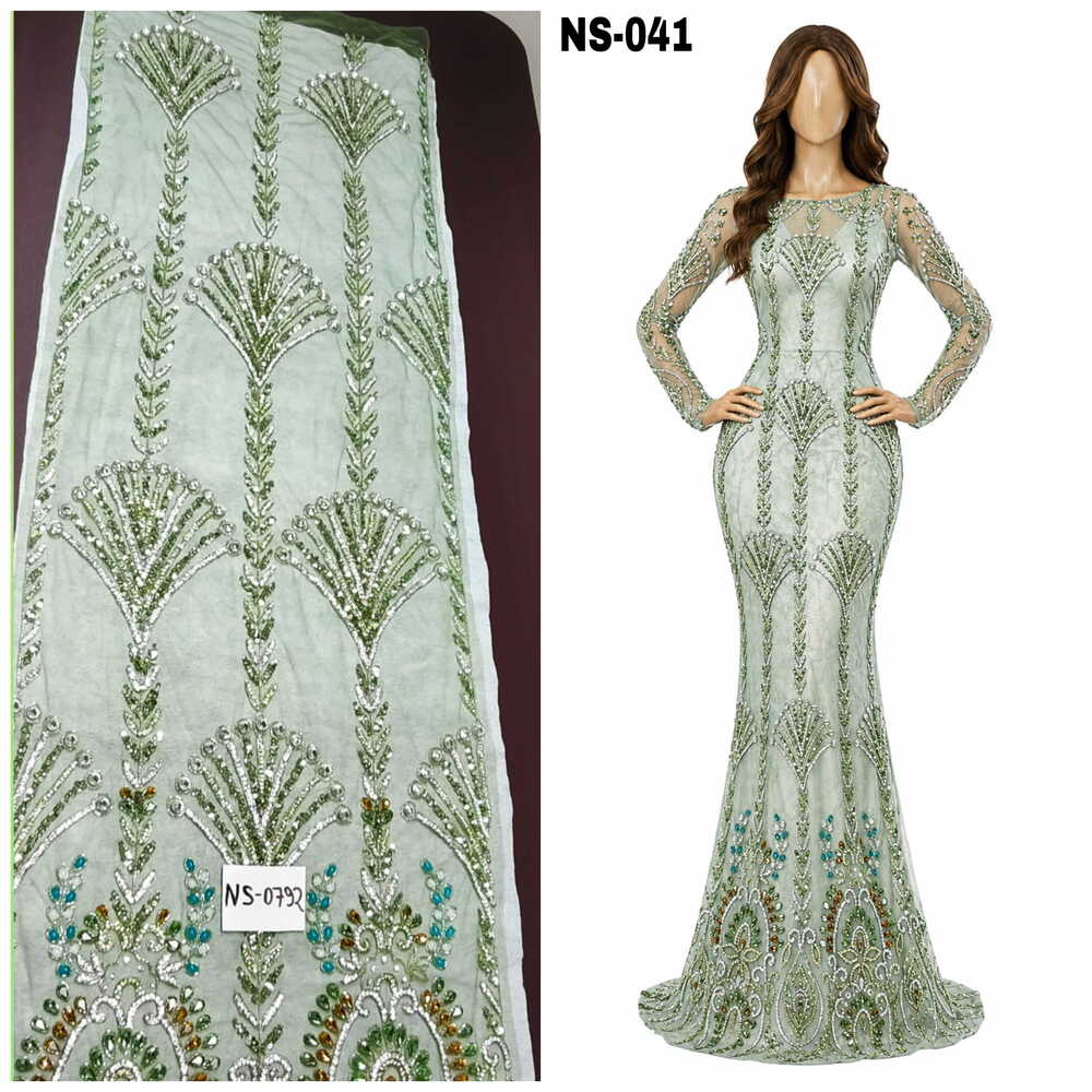Mint Fan Zari Fabric