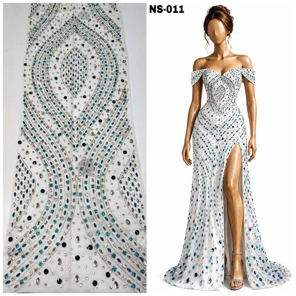 Aqua Crystal Geometric Fabric
