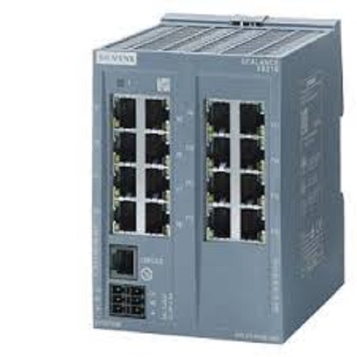 Siemens SCALANCE XB216 Managed Layer 2 Industrial Ethernet Switch (6GK5216-0BA00-2AB2), optimized for PROFINET & EtherNet/IP architectures, Media Redundancy Protocol (MRP) support, dual 24V DC input, IP20 DIN-rail moun