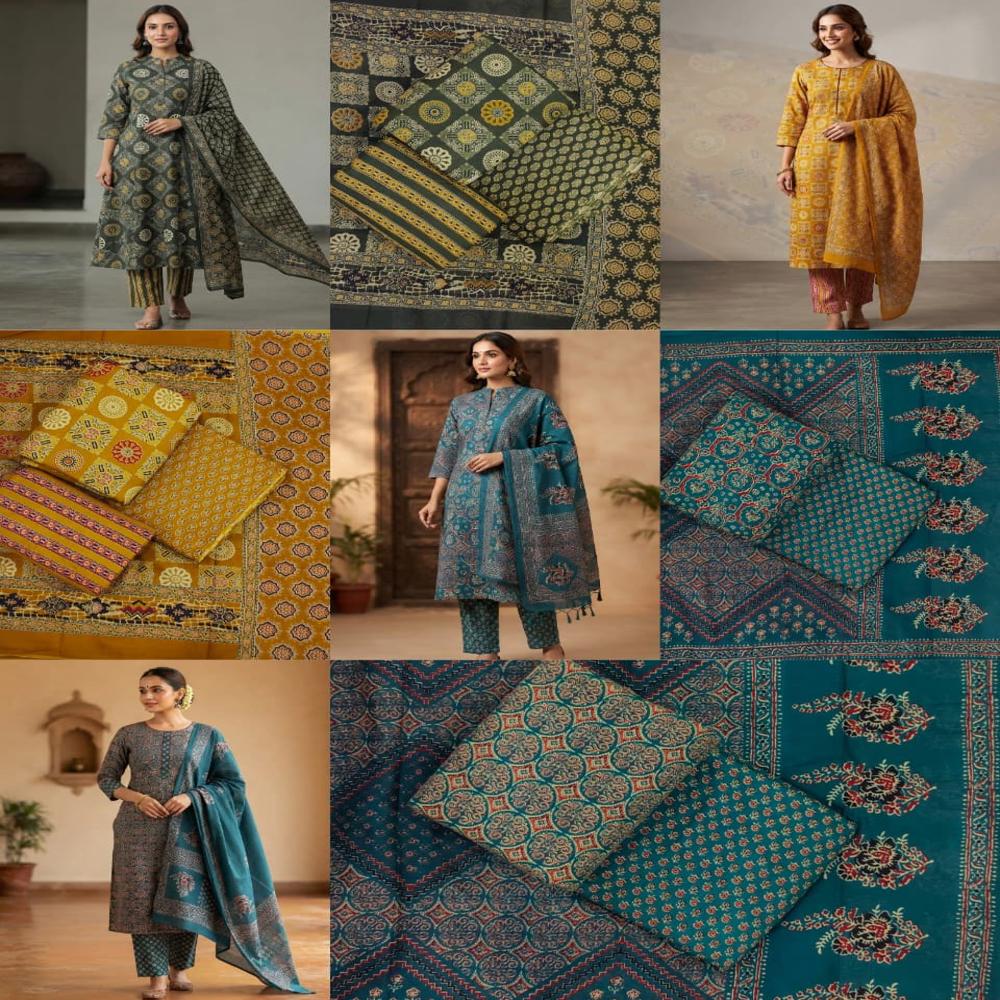 Printed Cotton Kurta Pant Dupatta Set