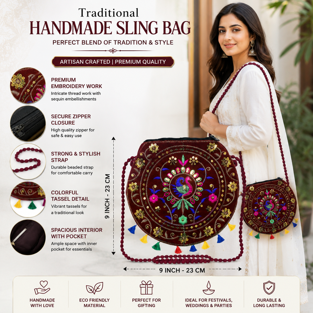 Ethnic Embroidery Crossbody Bag for Girls
