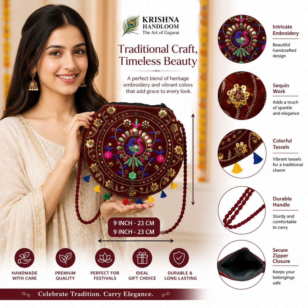 Handcrafted Embroidery Sling Bag for Girls