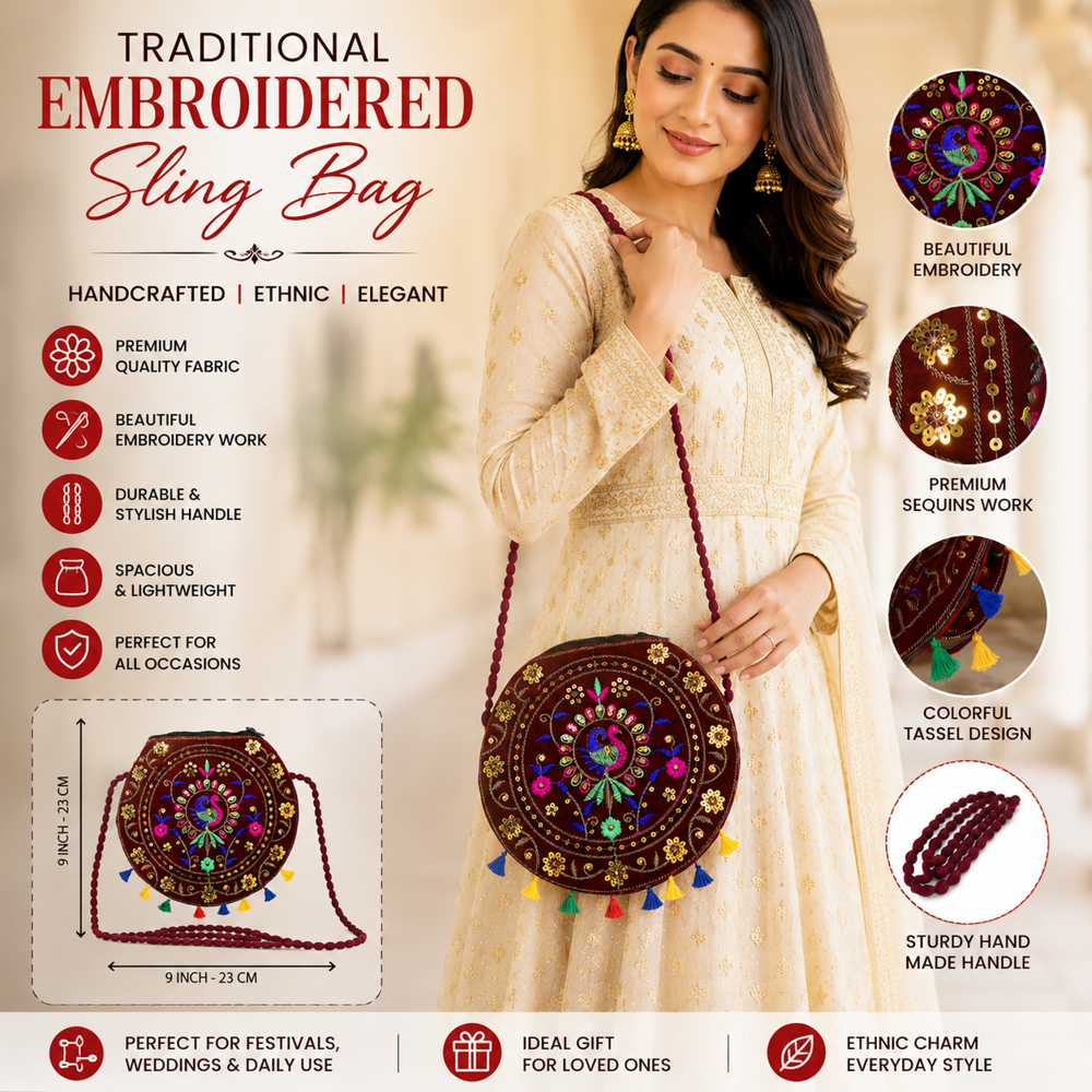 Peacock Embroidered Crossbody Bag for Women