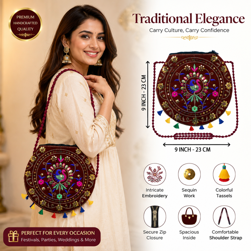 Embroidery Work Shoulder Purse for Women